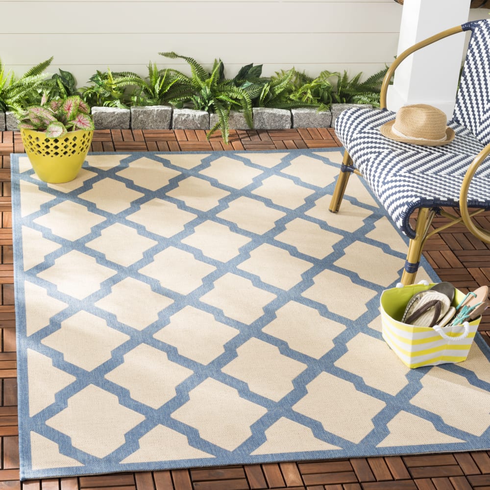 Alfombra enrejado de polipropileno beige/azul, 79 x 152 cm