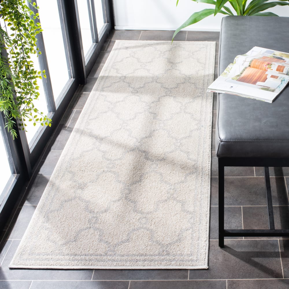 Tapis treillis en polypropylène blanc/gris, 69 x 213 cm — vue 3