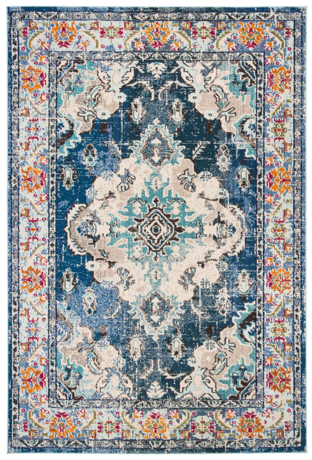 Tapis bohème chic en polypropylène bleu, 201 x 279 cm
