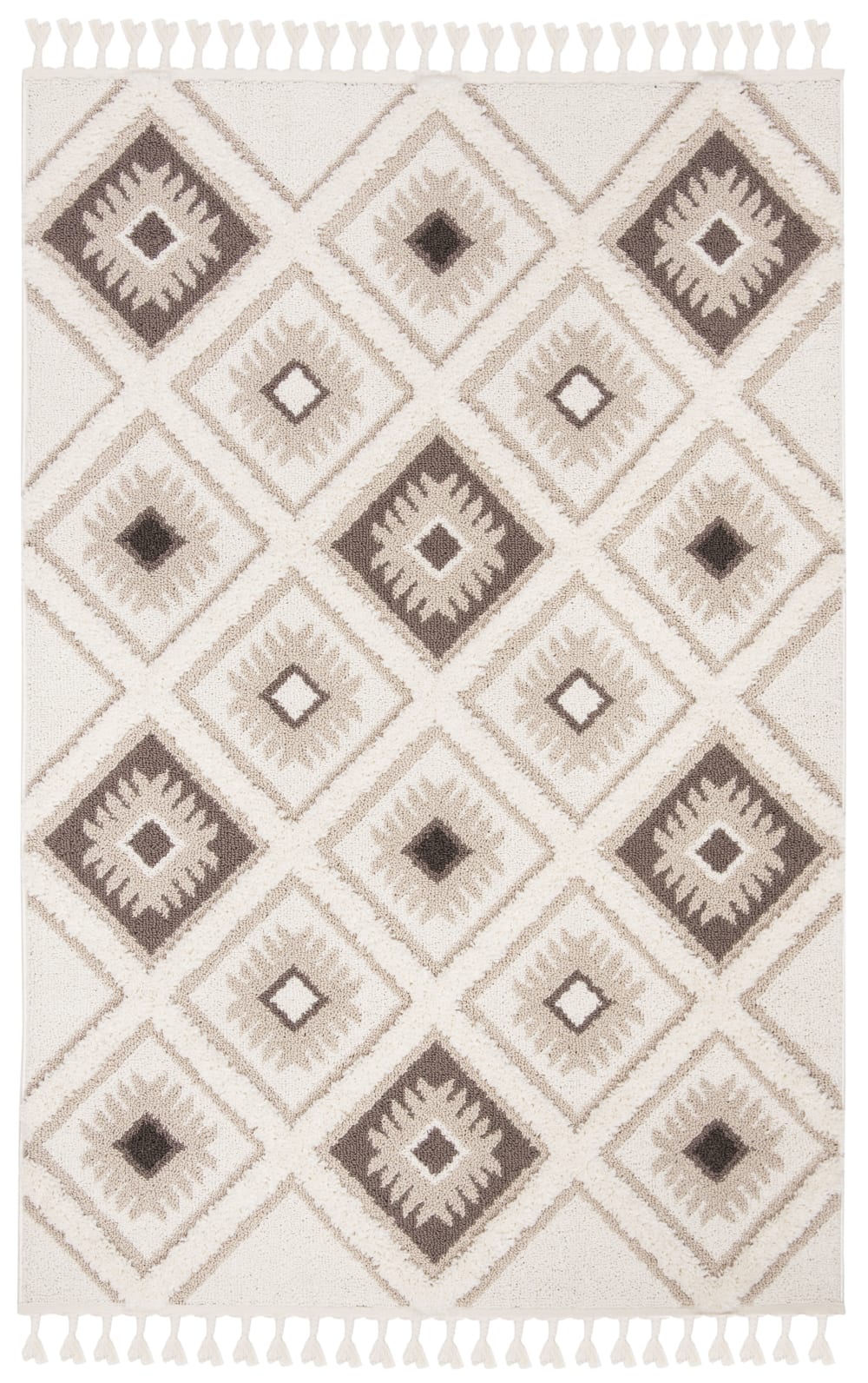 Alfombra de polipropileno blanco/marrón, 122 x 183 cm