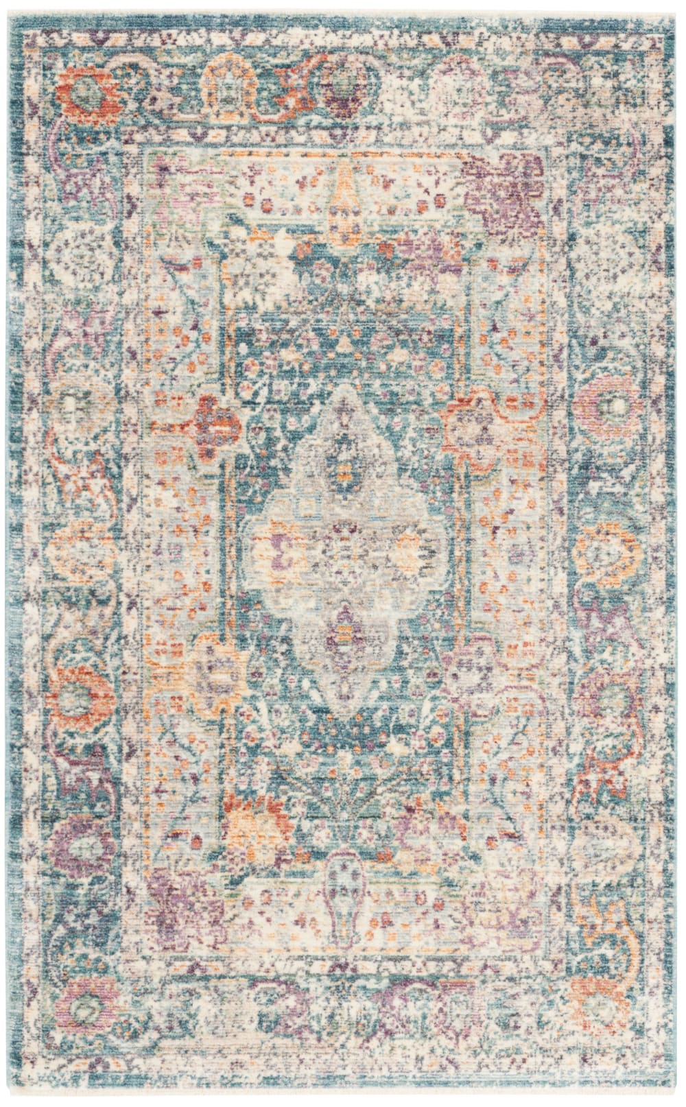 Alfombra tradicional de viscosa azul/beige, 122 x 183 cm - Maisons du Monde