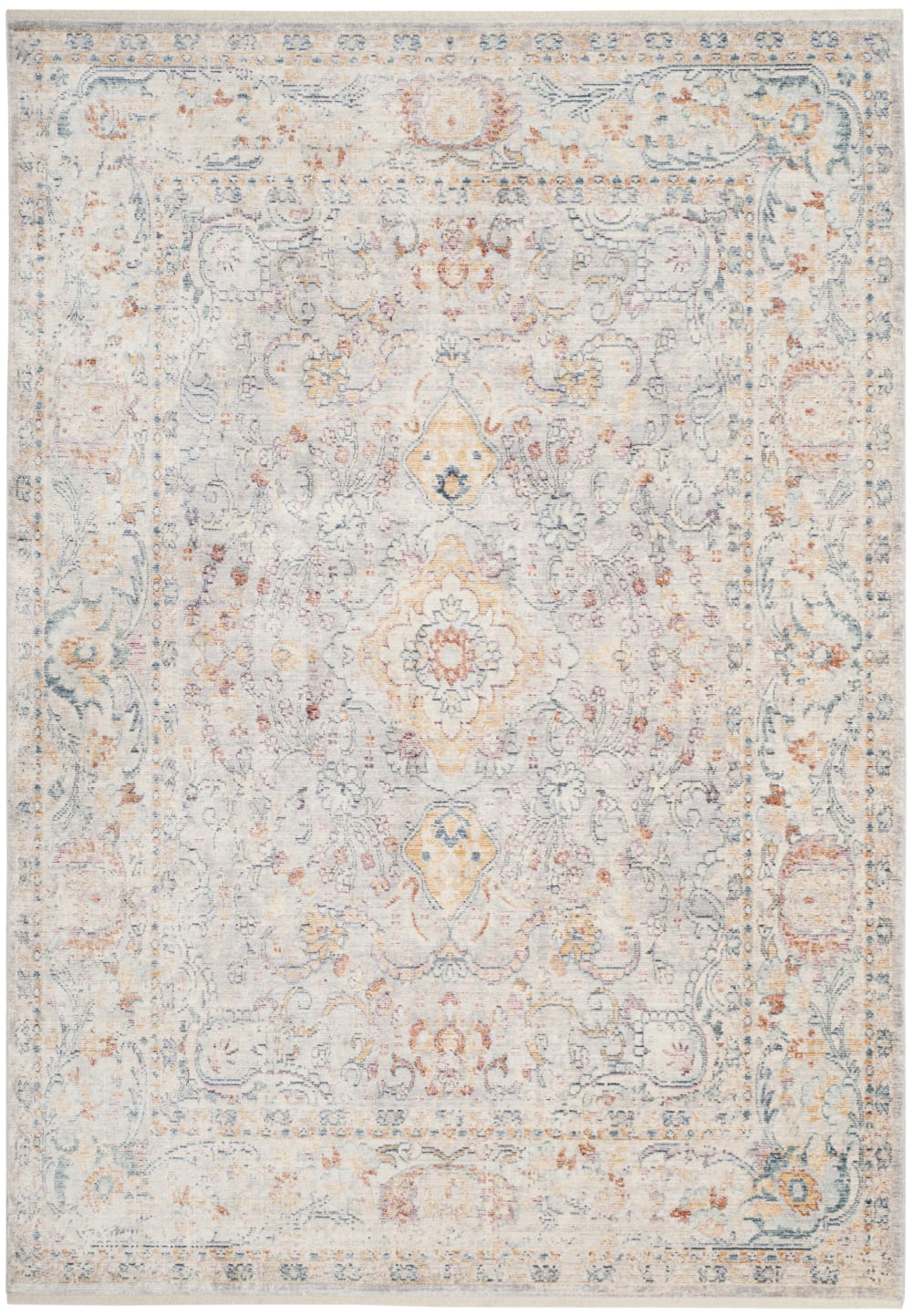 Alfombra tradicional de viscosa gris/beige, 122 x 183 cm - Maisons du Monde
