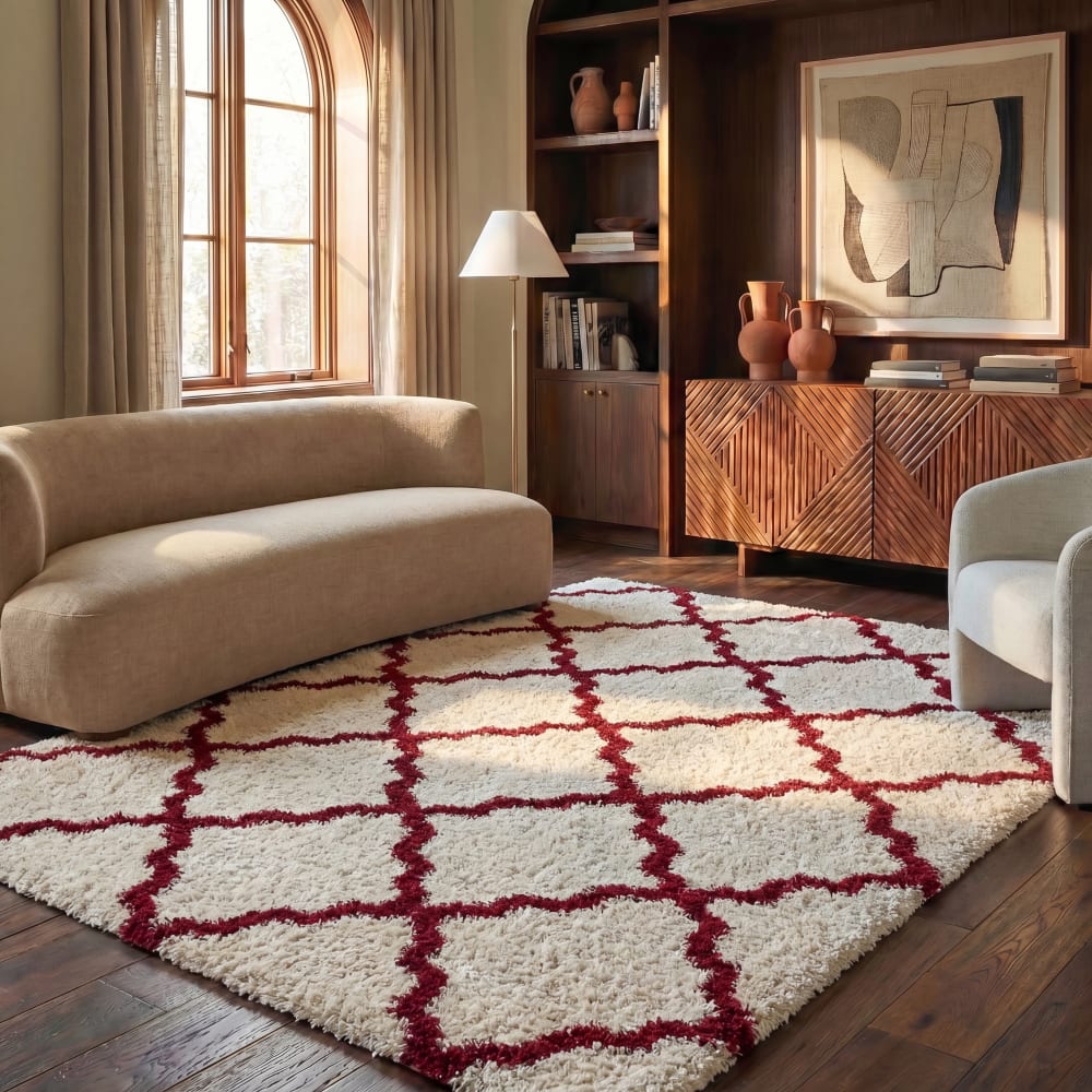 Tapis en polypropylène blanc/rouge, 122 x 183 cm — vue 3