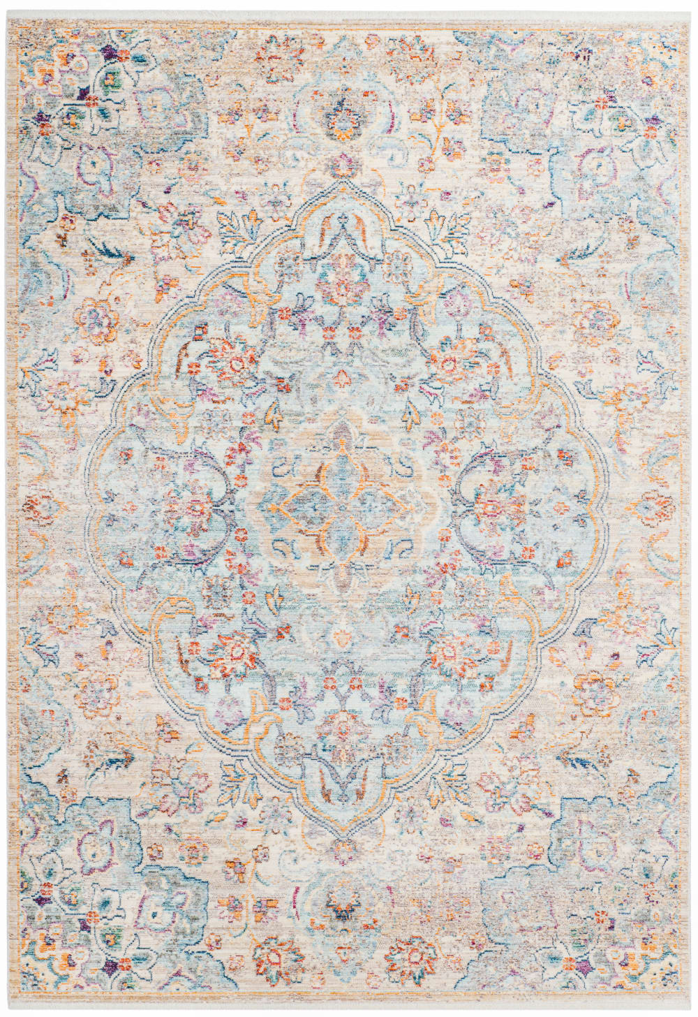 Alfombra tradicional de viscosa azul/beige, 122 x 183 cm - Maisons du Monde