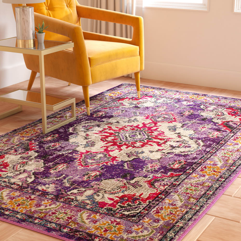 Tapis bohème chic en polypropylène violet/rose, 122 x 170 cm — vue 3