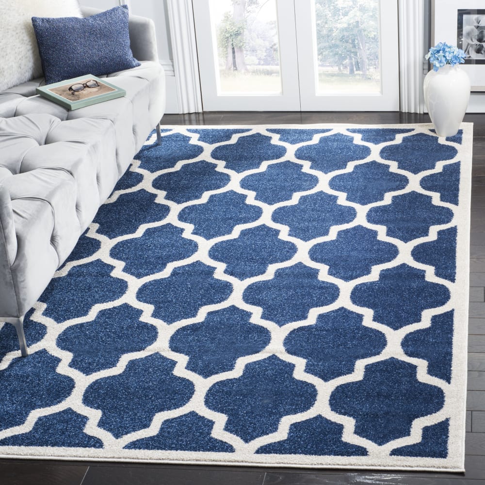 Tapis treillis en polypropylène bleu/beige, 122 x 183 cm — vue 3
