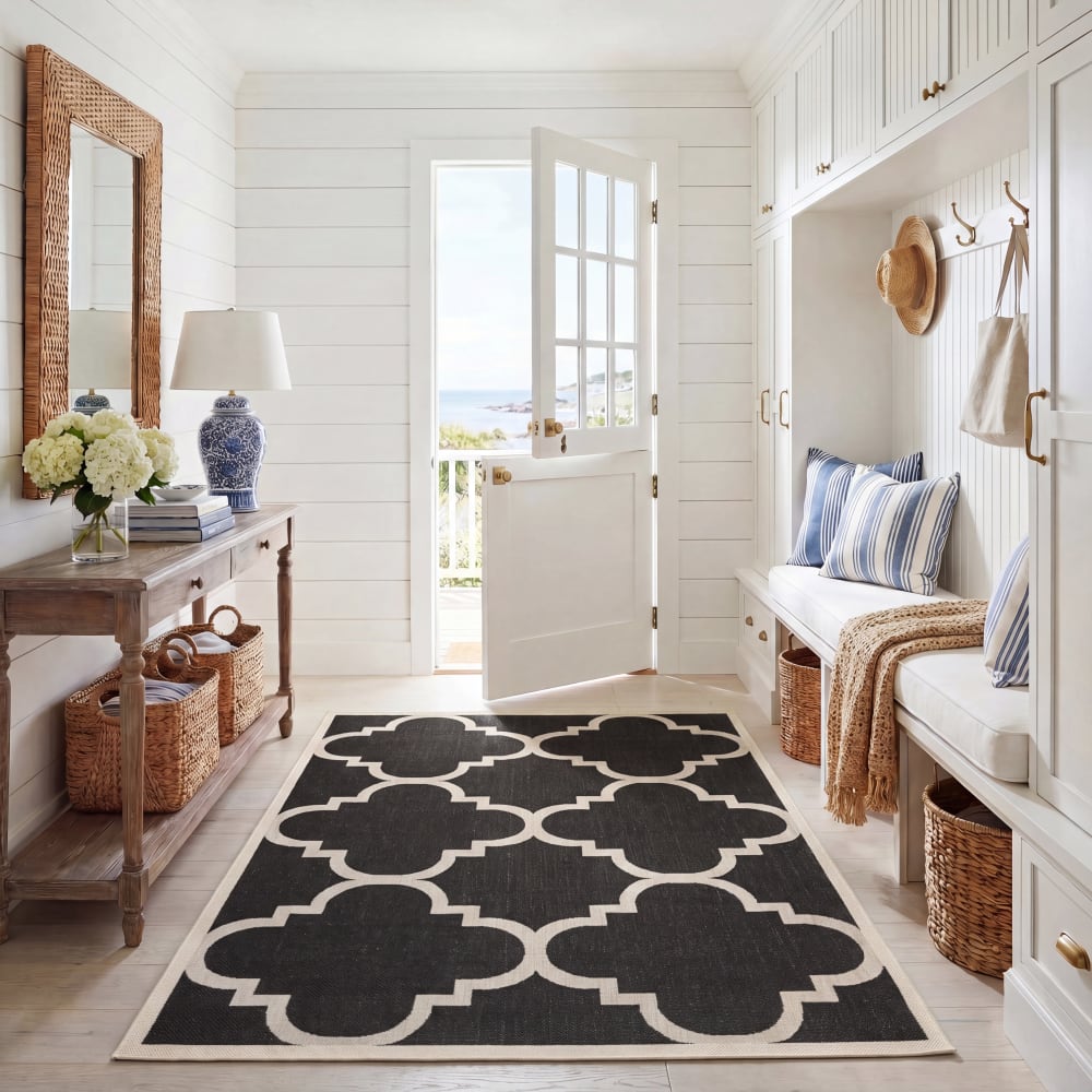 Tapis treillis en polypropylène noir/beige, 79 x 152 cm - Maisons du Monde