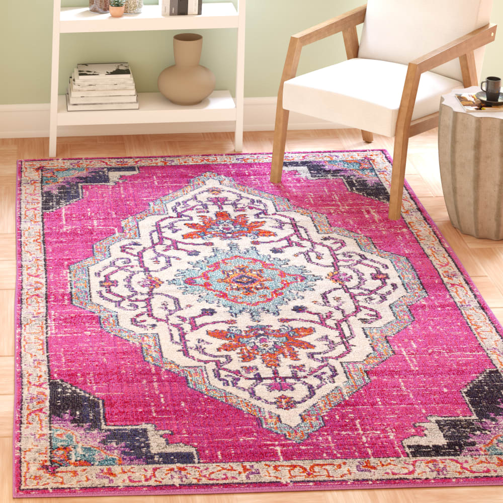 Alfombra boho chic de polipropileno rosa/multicolor, 122 x 170 cm - Maisons du Monde