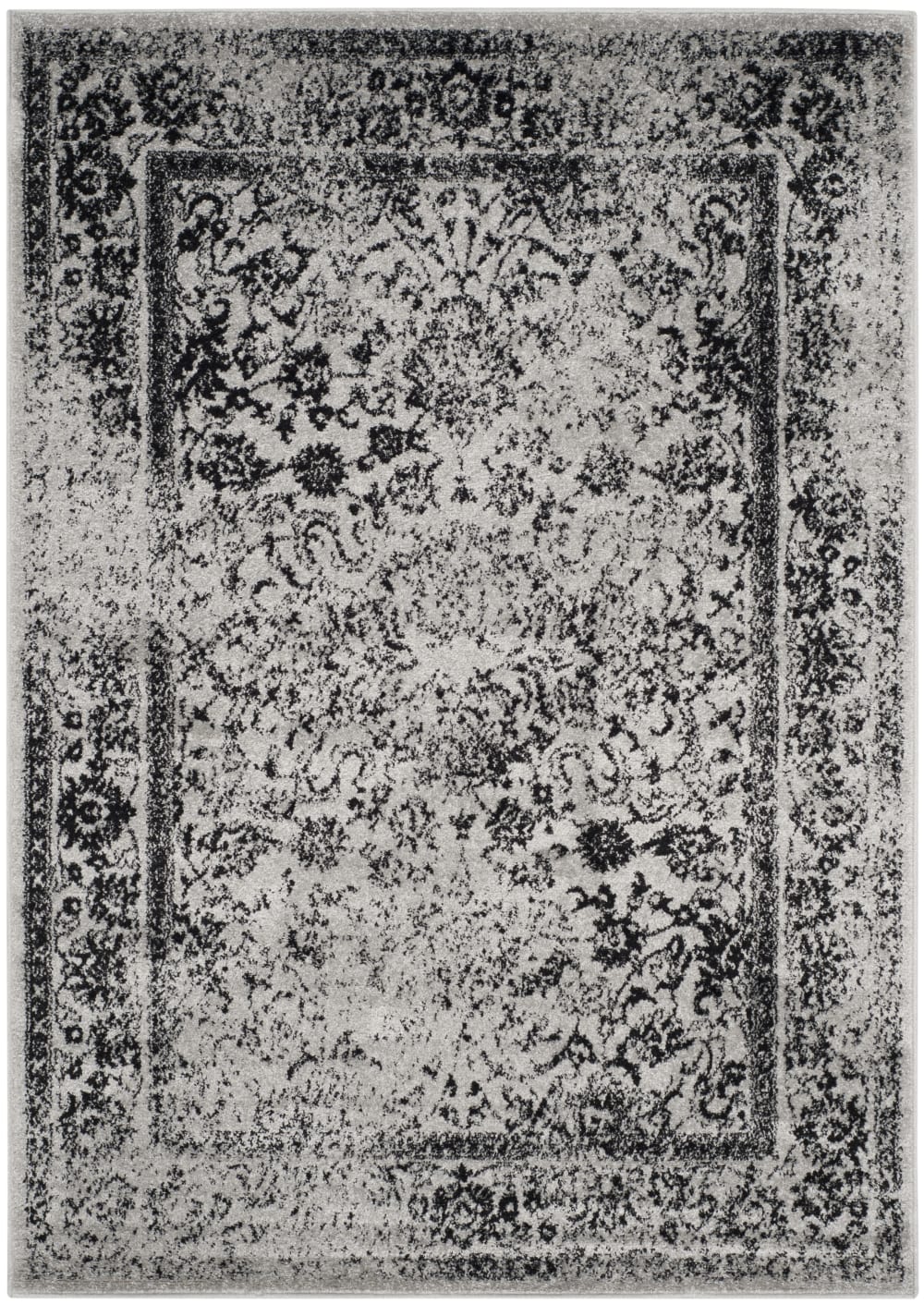 Tapis vintage patiné en polypropylène gris/noir, 183 x 274 cm