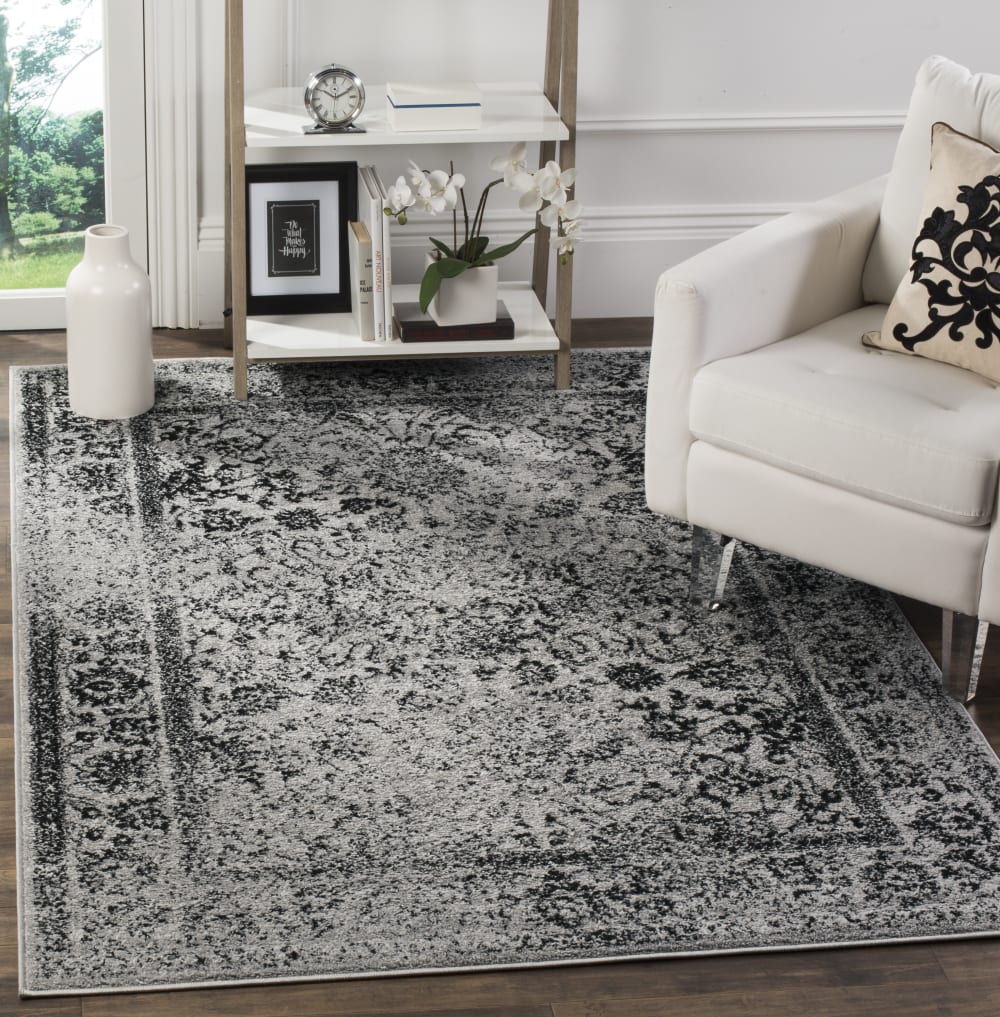 Tapis vintage patiné en polypropylène gris/noir, 183 x 274 cm — vue 3
