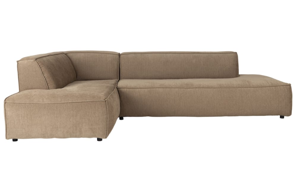 Grand canapé d'angle gauche en velours caramel