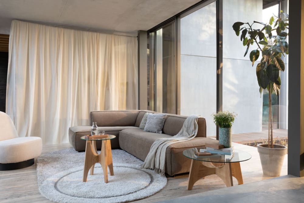 Grand canapé d'angle gauche en velours caramel - Maisons du Monde