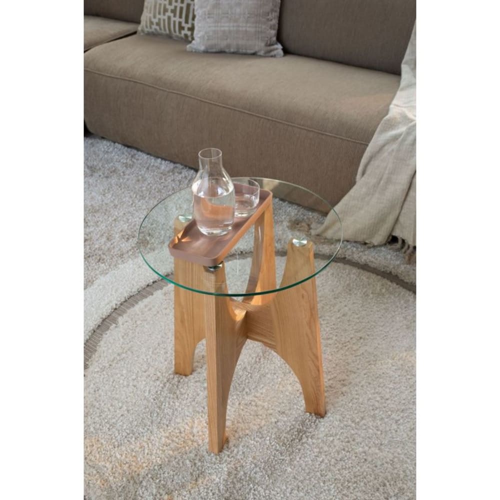 Mathi Design Runder Beistelltisch aus Eschenholz und Glas style vintage Braun