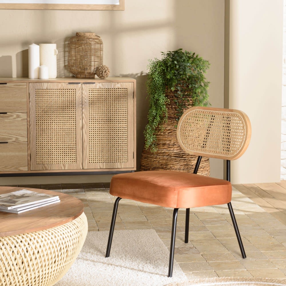 MACABANE Sessel aus Metall, Samt und Rattan style classic chic orange Samt