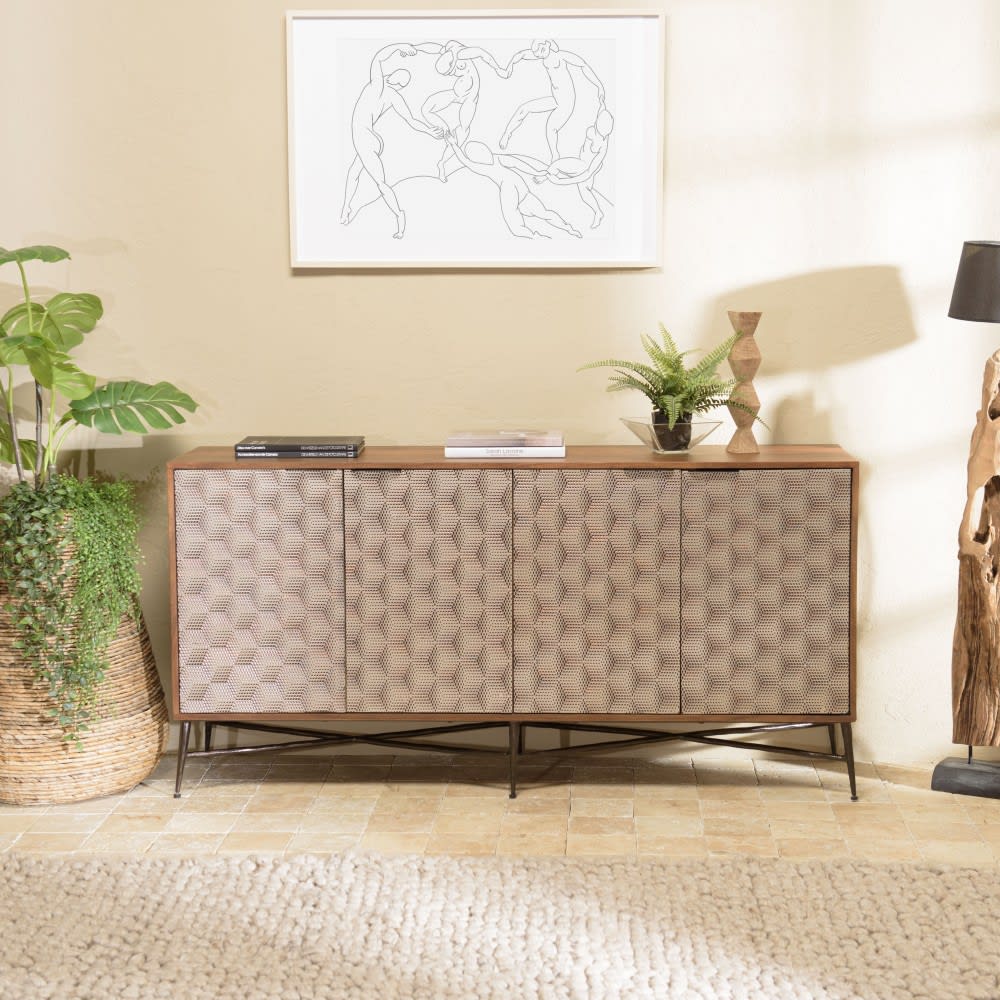 MACABANE Buffet aus Mangoholz mit 4 Türen und Ethno-Motiven style exotic Braun