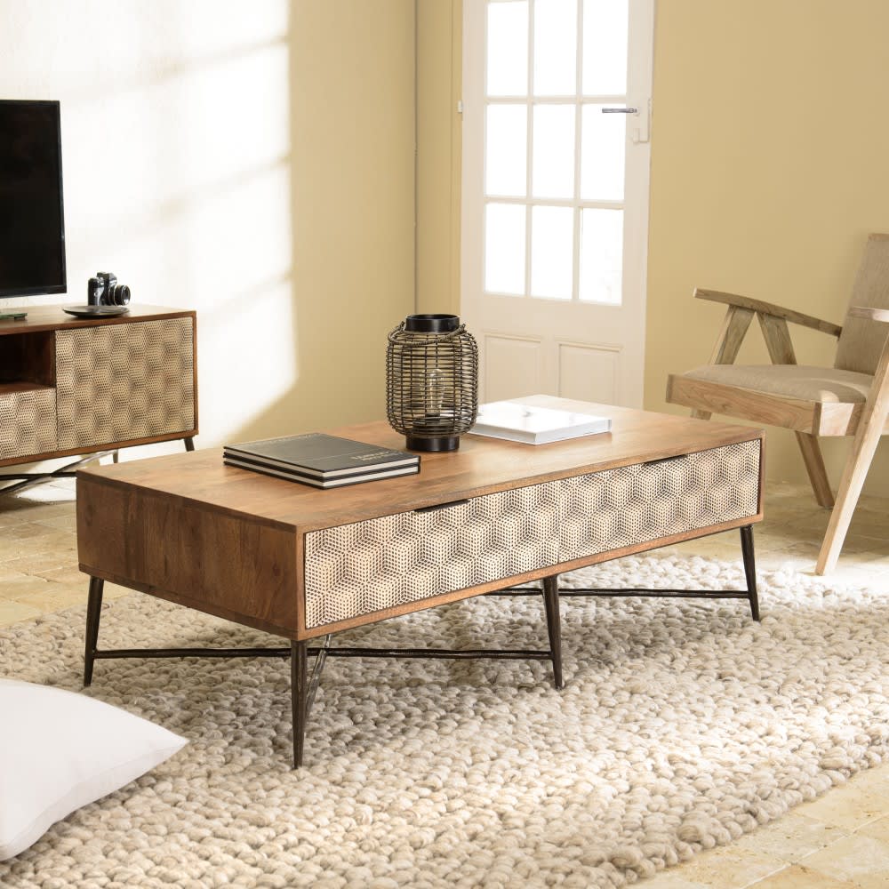 Table basse rectangulaire en bois de manguier 2 tiroirs - Maisons du Monde