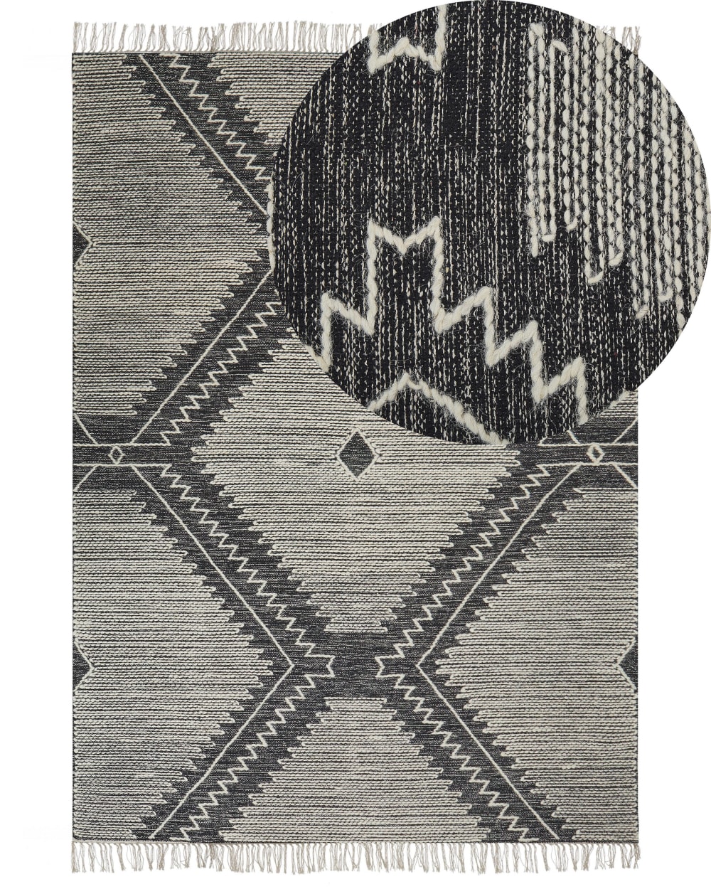 Beliani Kurzflor Teppich aus Stoff 230 x 160cm, schwarz style landhaus - Baumwolle