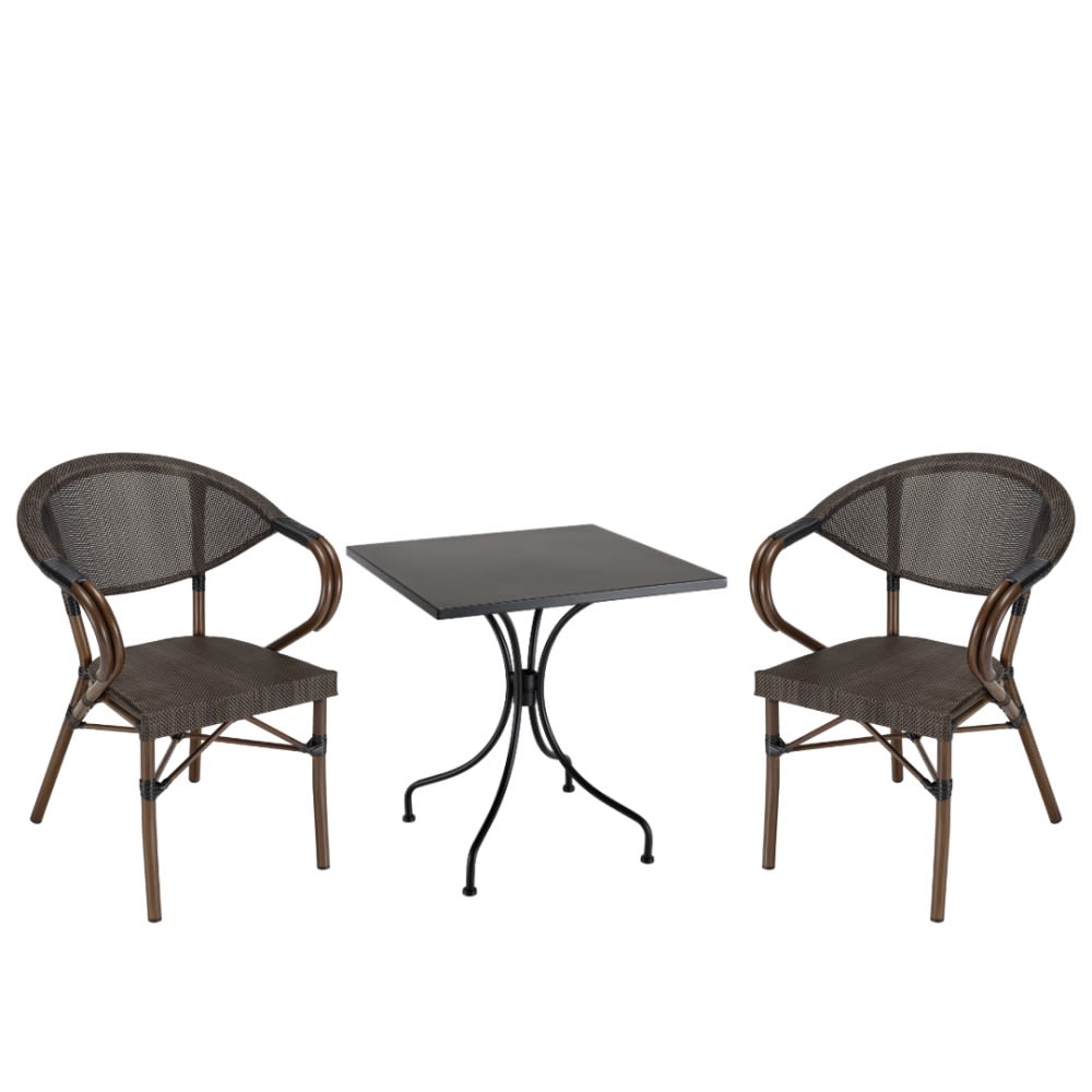 Salon de jardin 2 personnes - 1 table carrée 70cm 2 chaises textilène