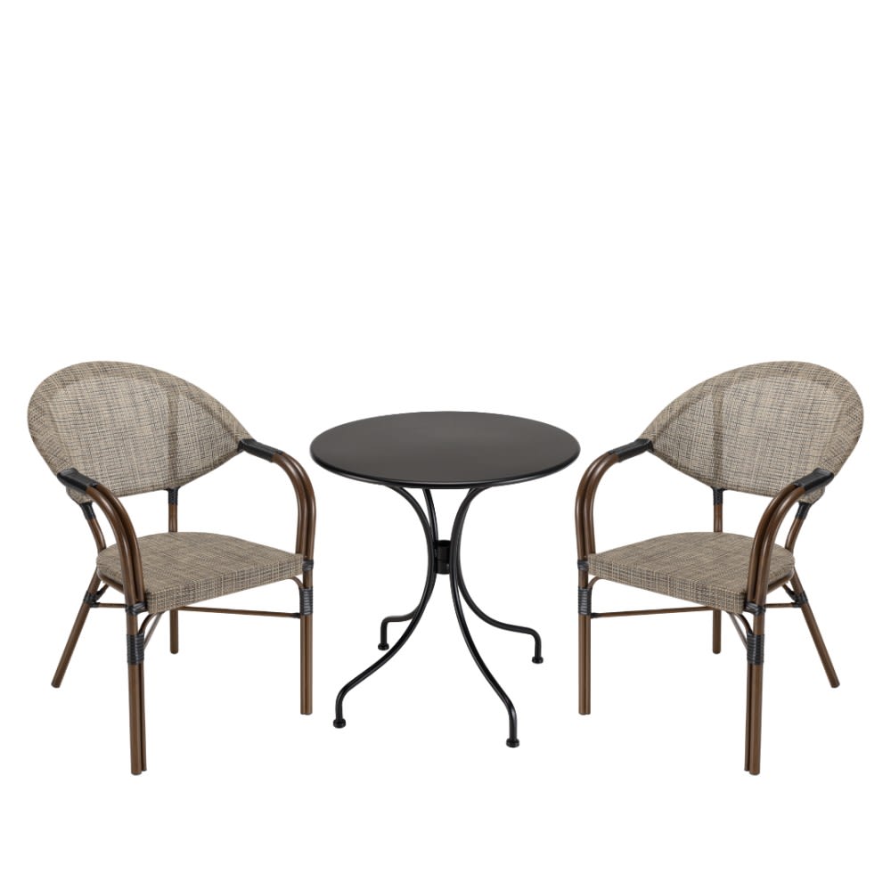 Salon de jardin 2 personnes - 1 table ronde 70cm 2 chaises textilène