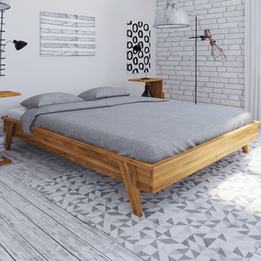 Lit en chêne massif foncé avec pieds inclinés 160x200