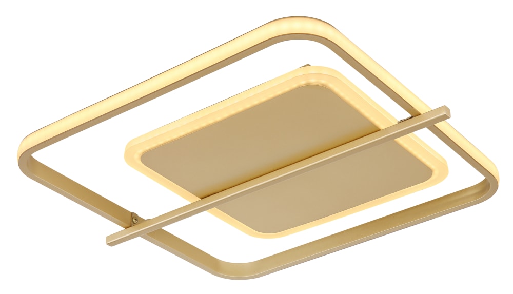 GLOBO LIGHTING Plafonnier métal couleur or, aluminium couleur or, plastique opale, LxPxH: 400x360x50mm, incl. LED 36W 230V, 3520lm Source, 2650lm