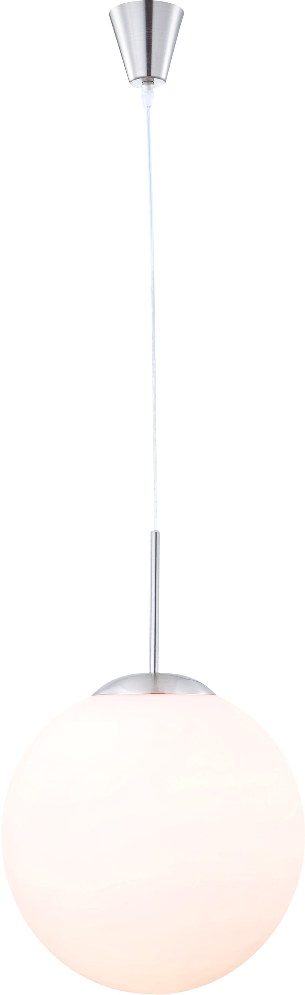 GLOBO LIGHTING Hängeleuchte Metall Nickel matt, Glas opal, satiniert, Kabel PVC Transparent, ø: 250mm, H: 1800mm, exkl. 1x E27 60W 230V Silber