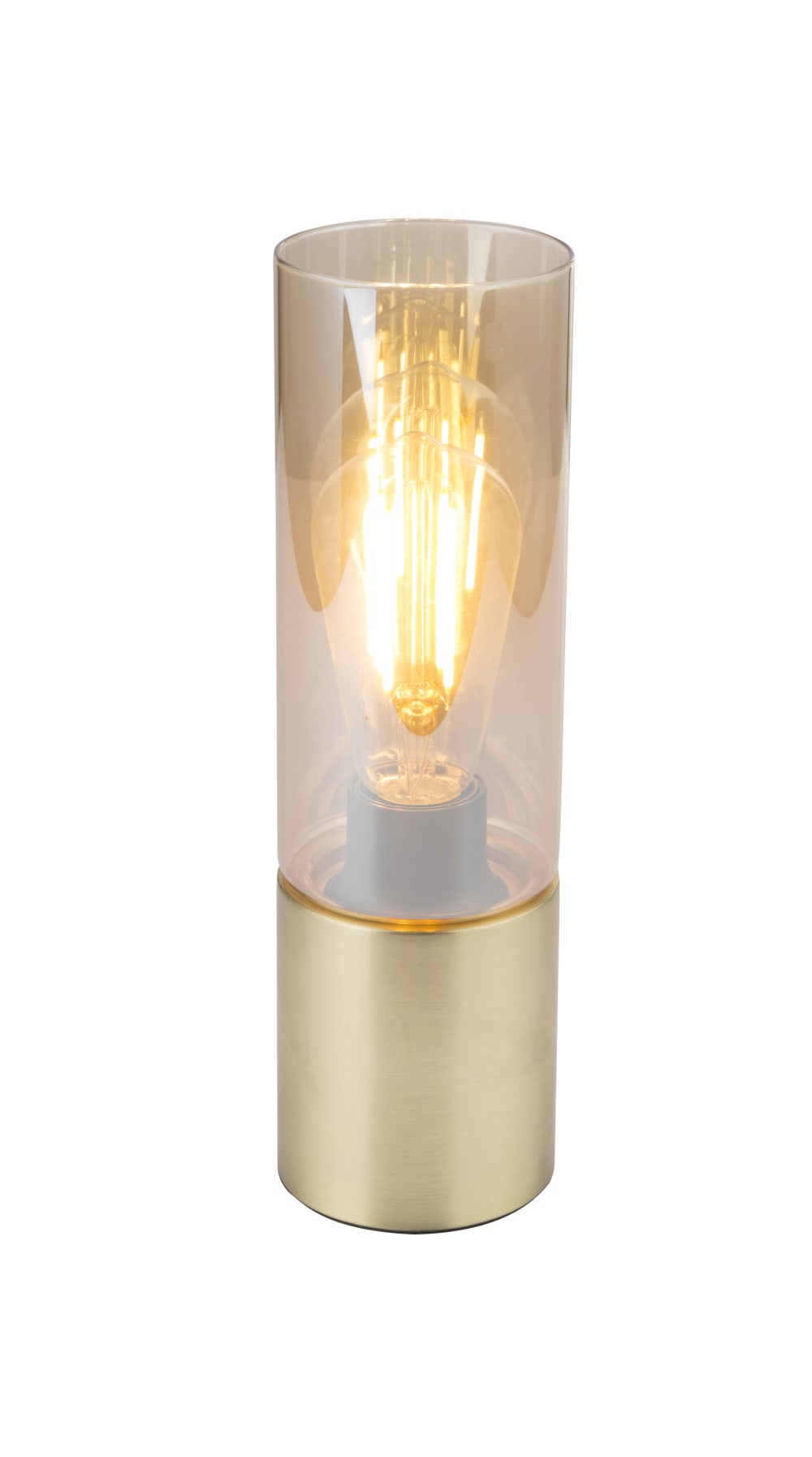 GLOBO LIGHTING Tischleuchte Metall messingfarben, matt, Glas amber, Kabel Textil Braun, Touch Ein/Aus, ø: 90mm, H: 300mm, Kabellänge 1500mm, exkl. 1x