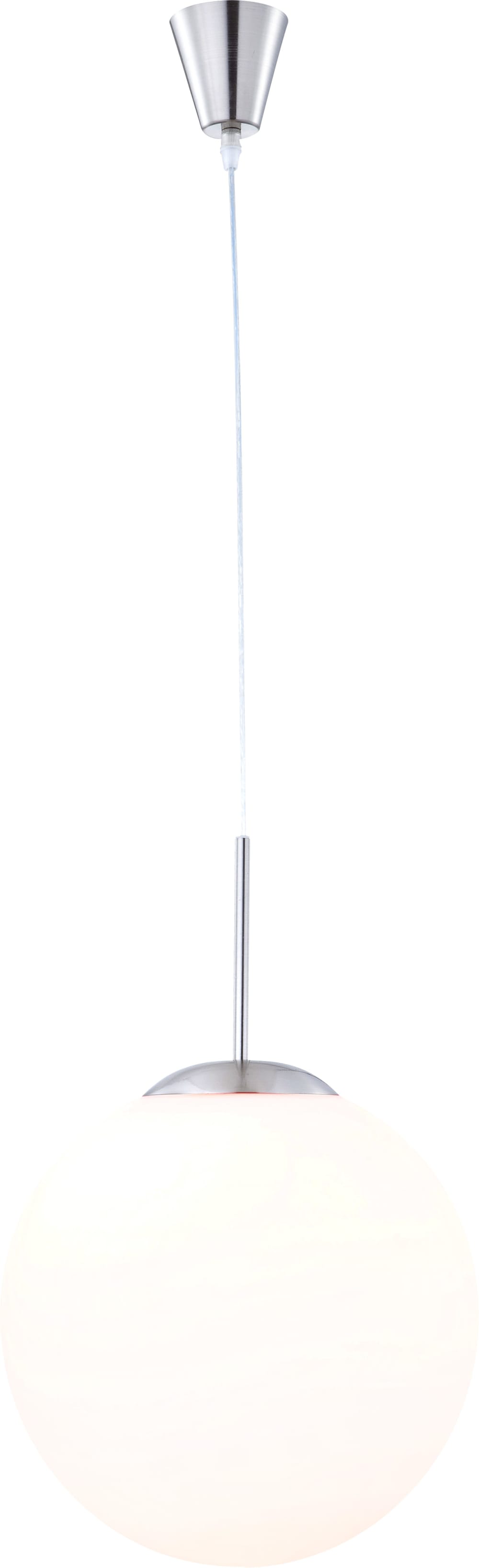 GLOBO LIGHTING Hängeleuchte Metall Nickel matt, Glas opal, satiniert, Kabel PVC Transparent, ø: 300mm, H: 1800mm, exkl. 1x E27 60W 230V Silber