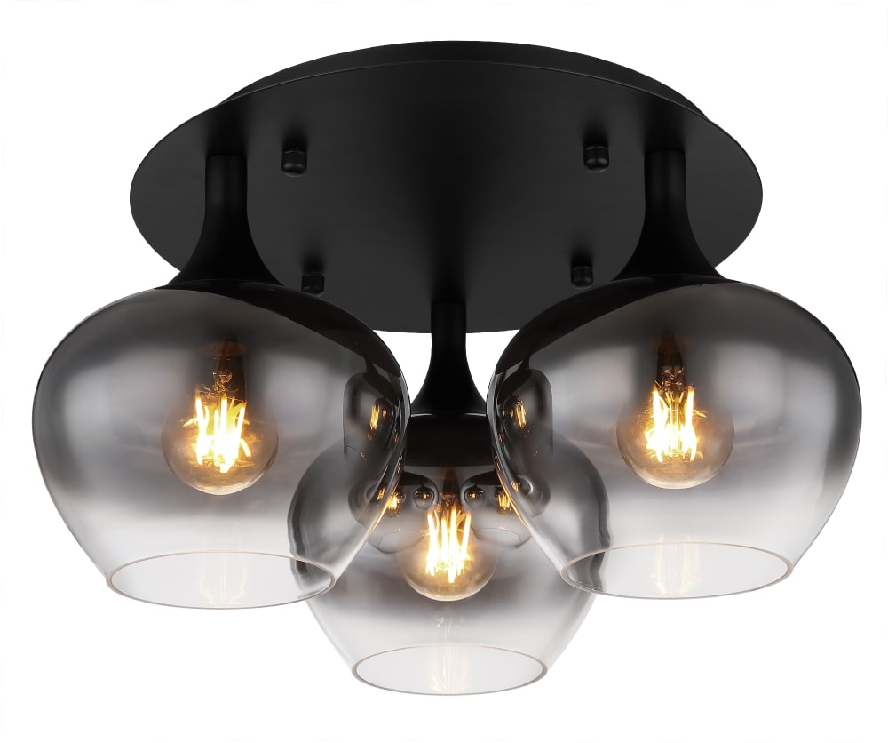 GLOBO LIGHTING Deckenleuchte Metall schwarz matt, Glas rauchfarben, ø: 450mm, H: 255mm, exkl. 3x E27 40W 230V Schwarz