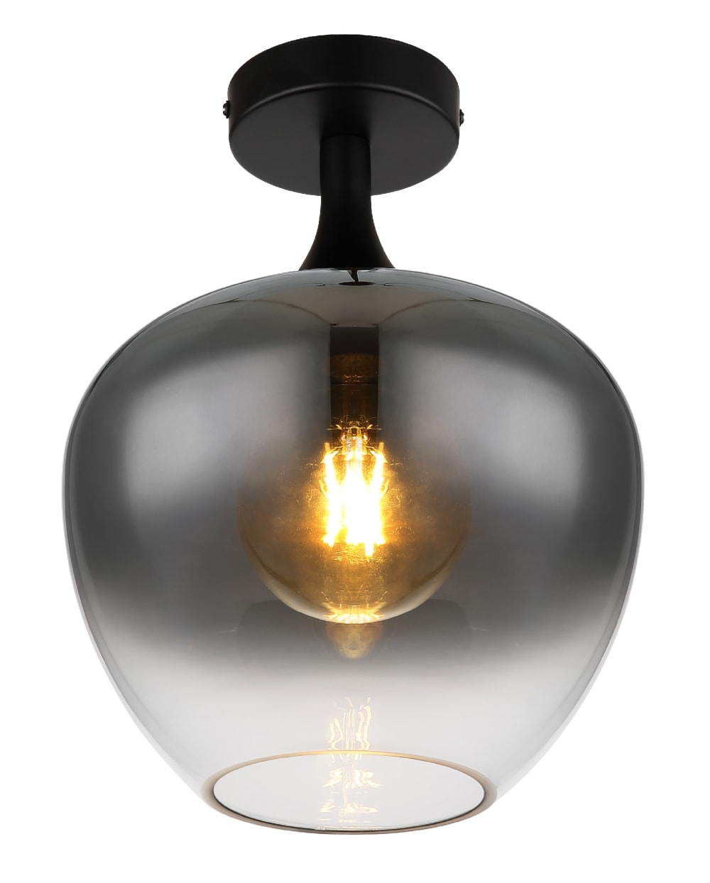 GLOBO LIGHTING Deckenleuchte Metall schwarz matt, Glas rauchfarben, ø: 240mm, H: 315mm, exkl. 1x E27 40W 230V Schwarz