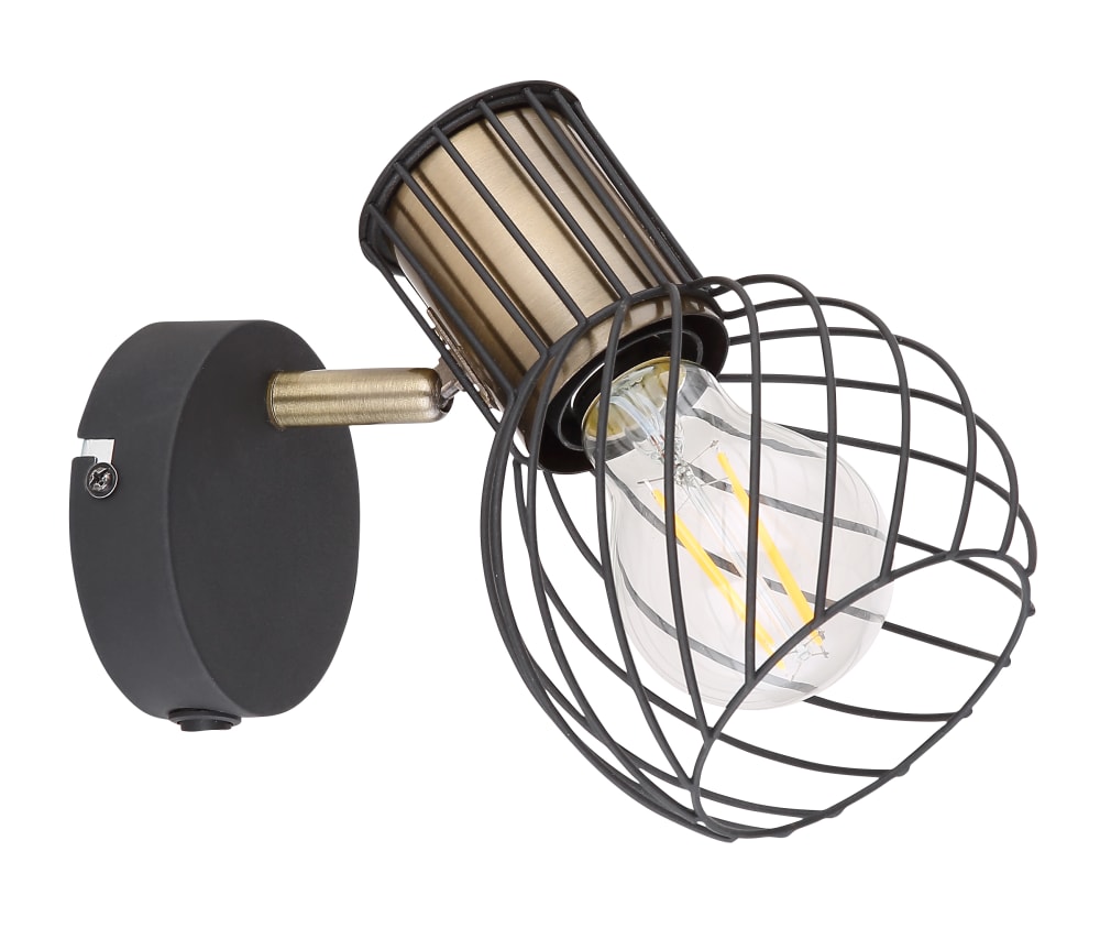 GLOBO LIGHTING Strahler Metall schwarz matt, goldfarben, Metall schwarz matt, Wippschalter am Artikel, BxH: 120x165mm, AL: 160mm, exkl. 1x E27 40W
