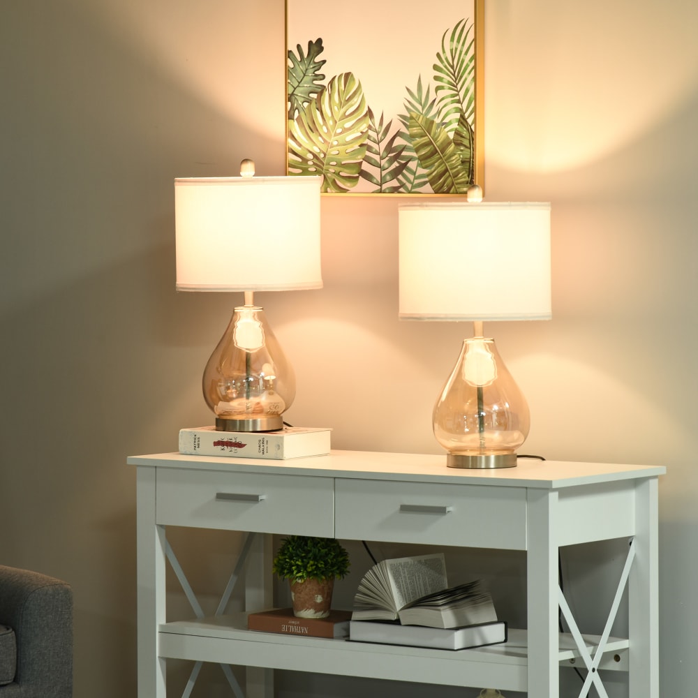 Lámpara de mesa 30x30x56 cm blanco, plata, ámbar - Maisons du Monde