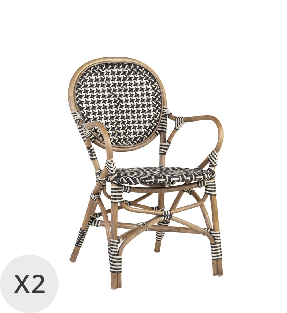 Set de 2 fauteuils en rotin bicolore