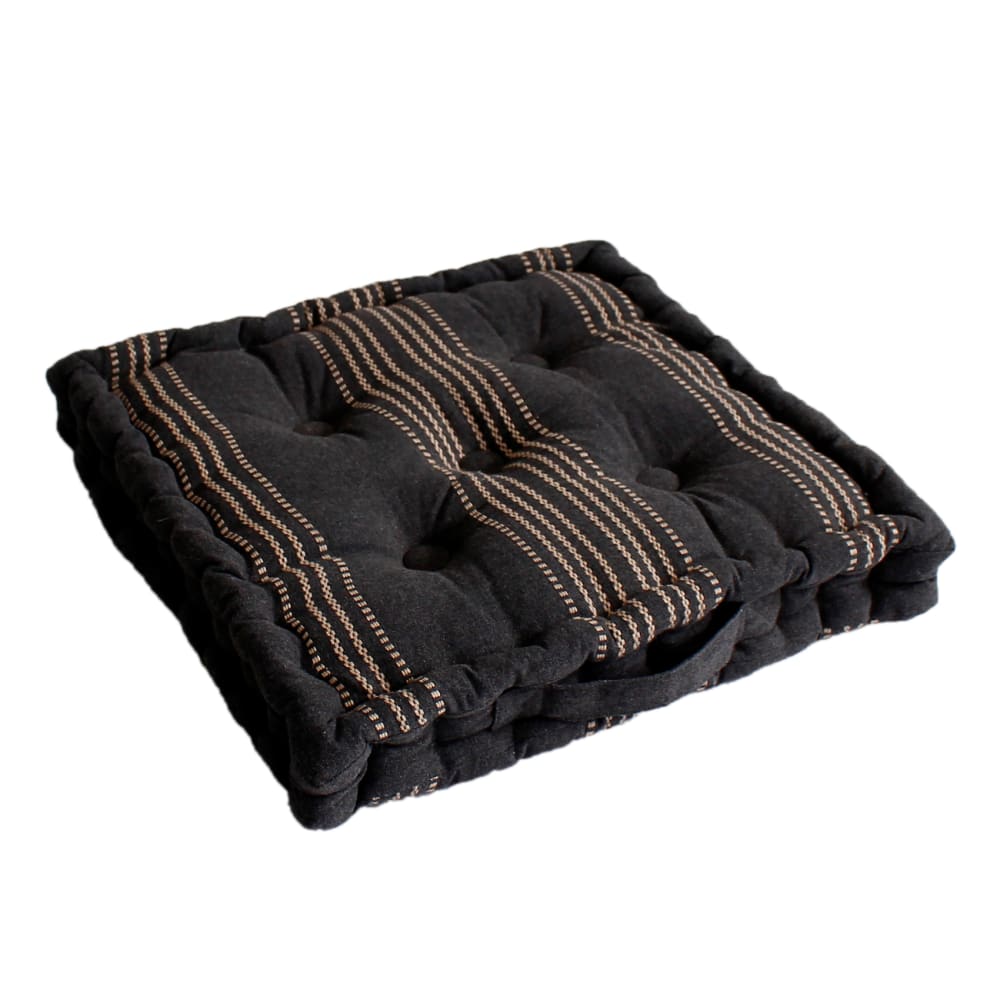 Coussin de sol rayé en coton recyclé gris foncé 40x40 cm