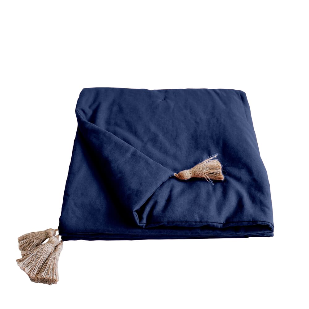 Edredon à pompons matelassé 100 % coton bleu marine 190 x 90 cm