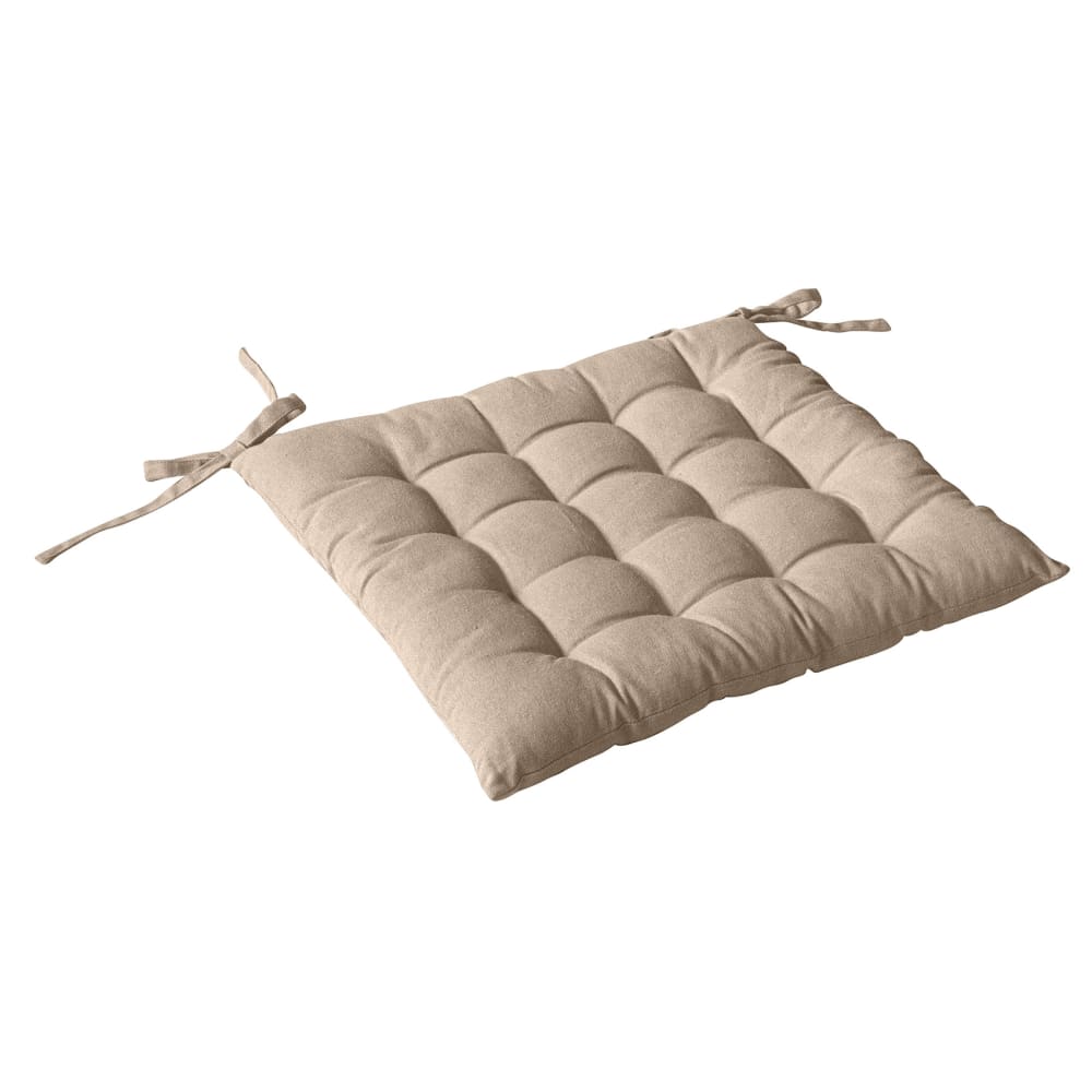 Galette de chaise piquée 16 points en coton et nouettes naturel 38x38