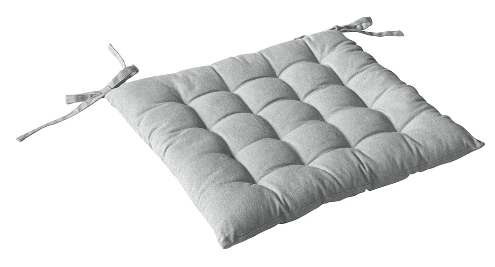 Galette de chaise piquée 16 points en coton et nouettes gris 38 x 38