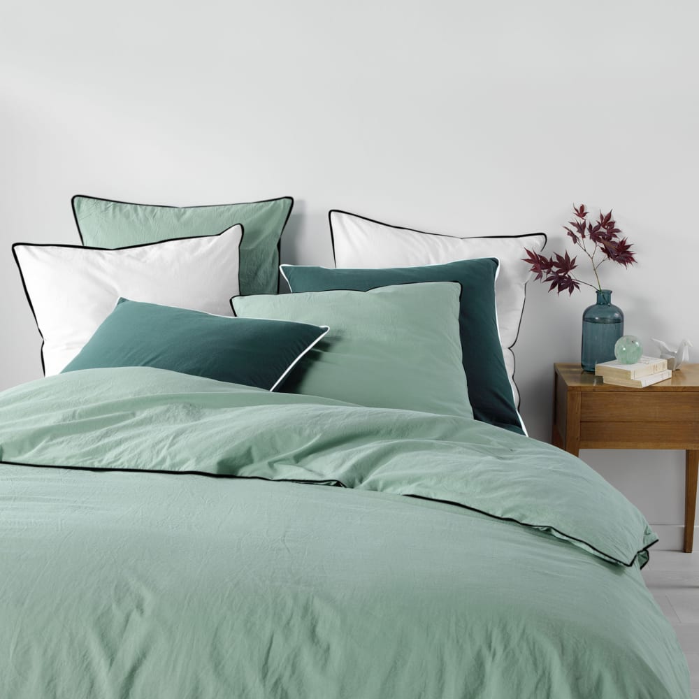 Parure de lit coton lavé vert d'eau 240x220 - Maisons du Monde