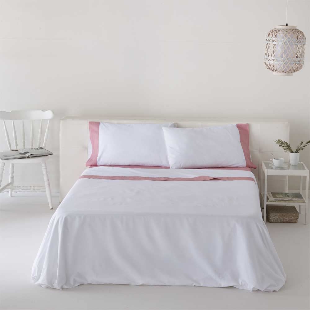 Juego de sábanas 100% algodón orgánico blanco y coral 280x260 Cama 200 - Maisons du Monde