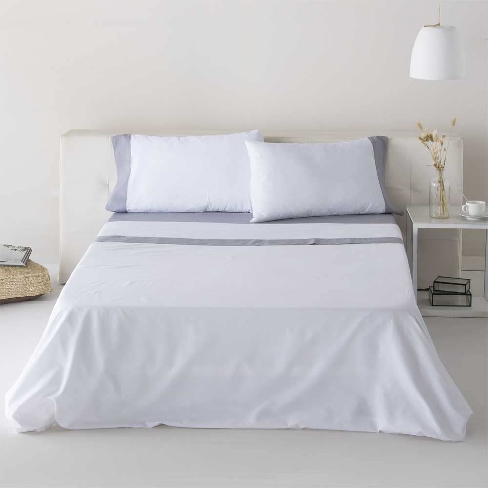 Juego de sábanas 100% algodón orgánico blanco y gris 180x260 Cama 105 - Maisons du Monde