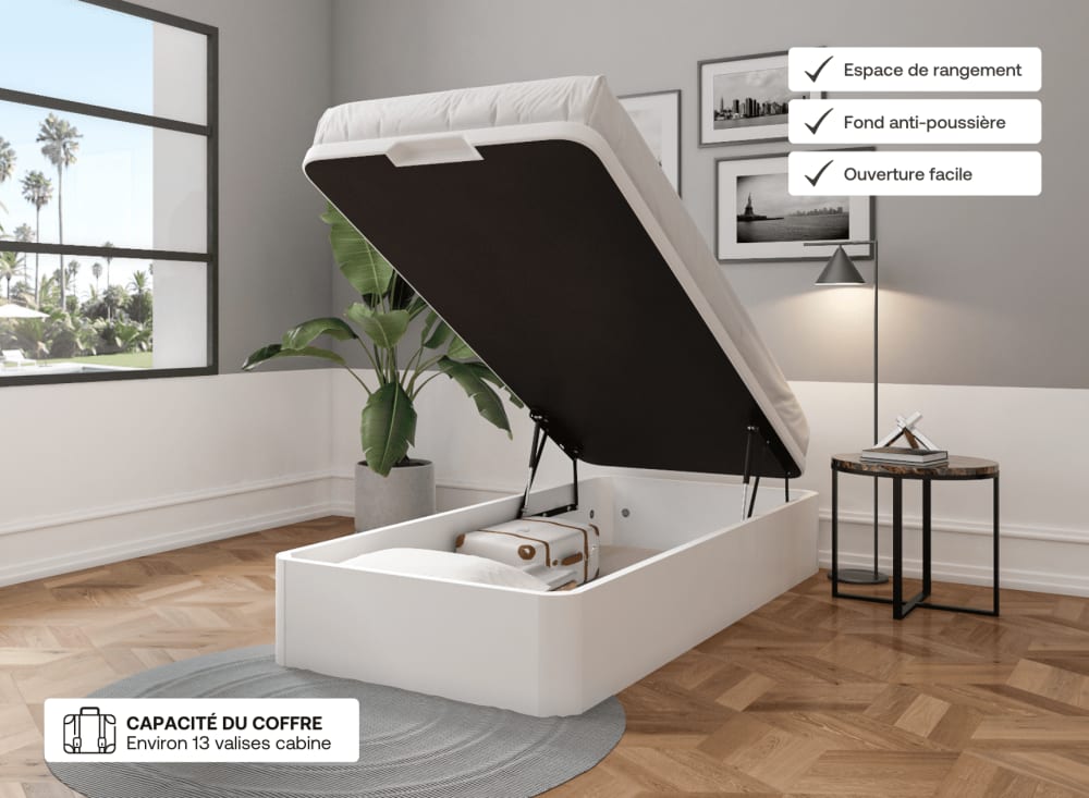 Lit coffre en bois 90x200 Blanc - Maisons du Monde