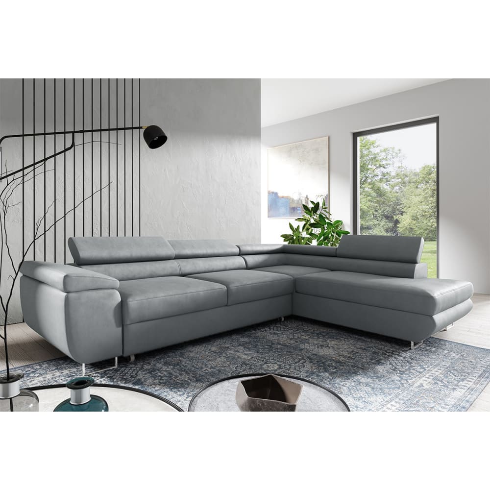 Canapé d'angle convertible droite 4 places tissu gris