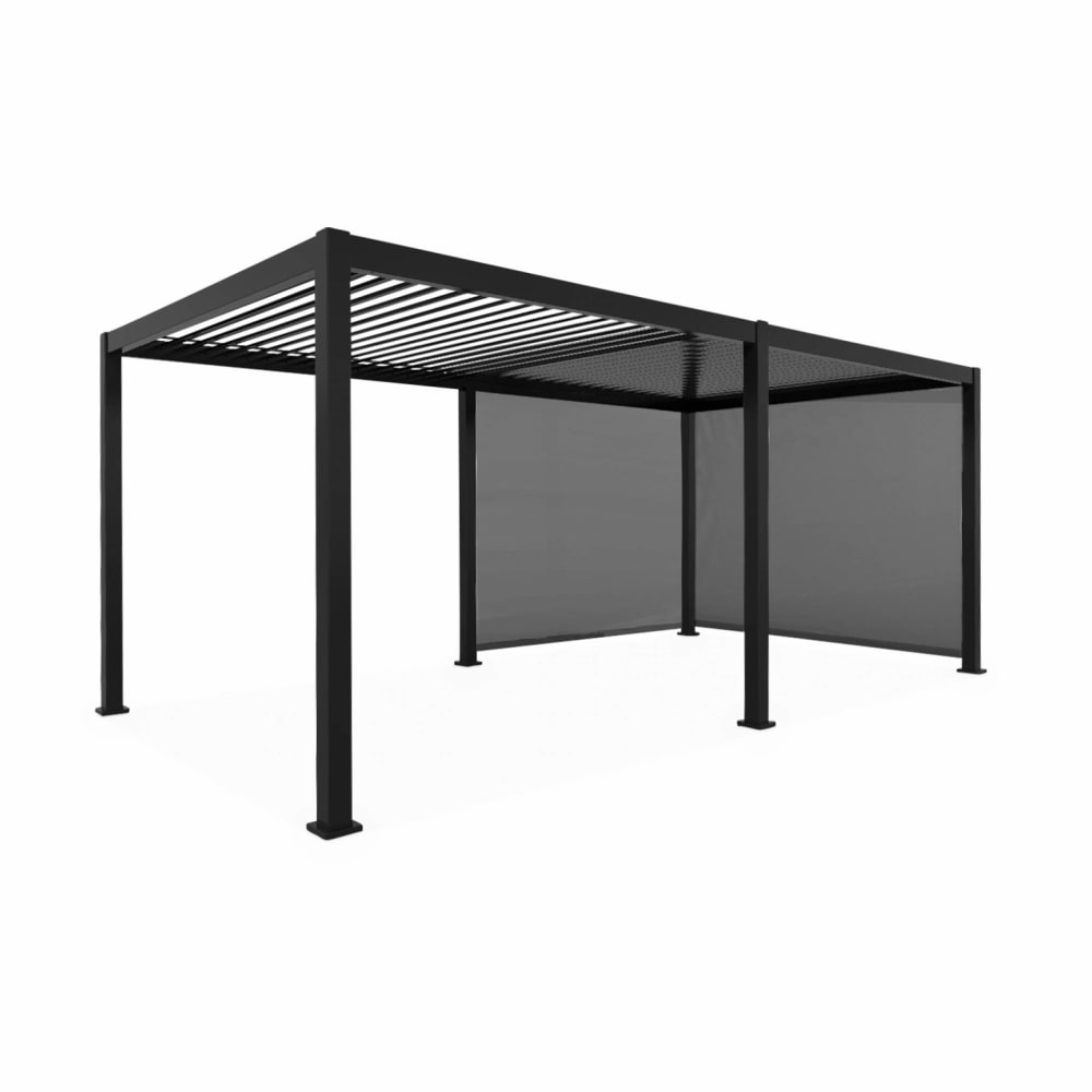 Pergola bioclimatique aluminium 6x3m, 2 stores 3m anthracite - Maisons du Monde
