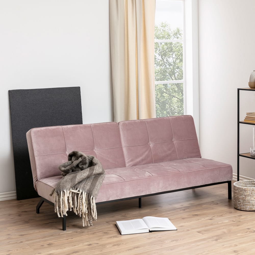 Banquette convertible 3 places 198 cm en velours rose clair - MANNY