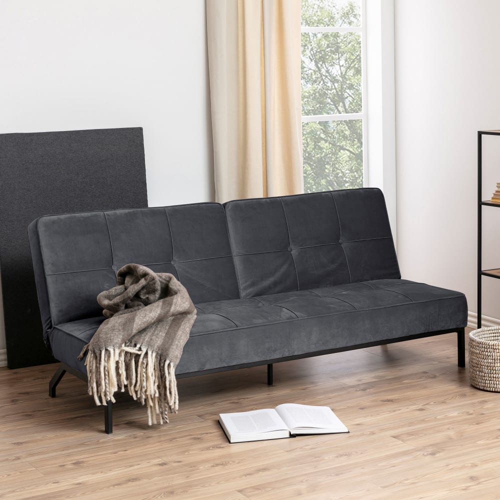 Banquette convertible 3 places 198 cm en velours gris foncé - MANNY