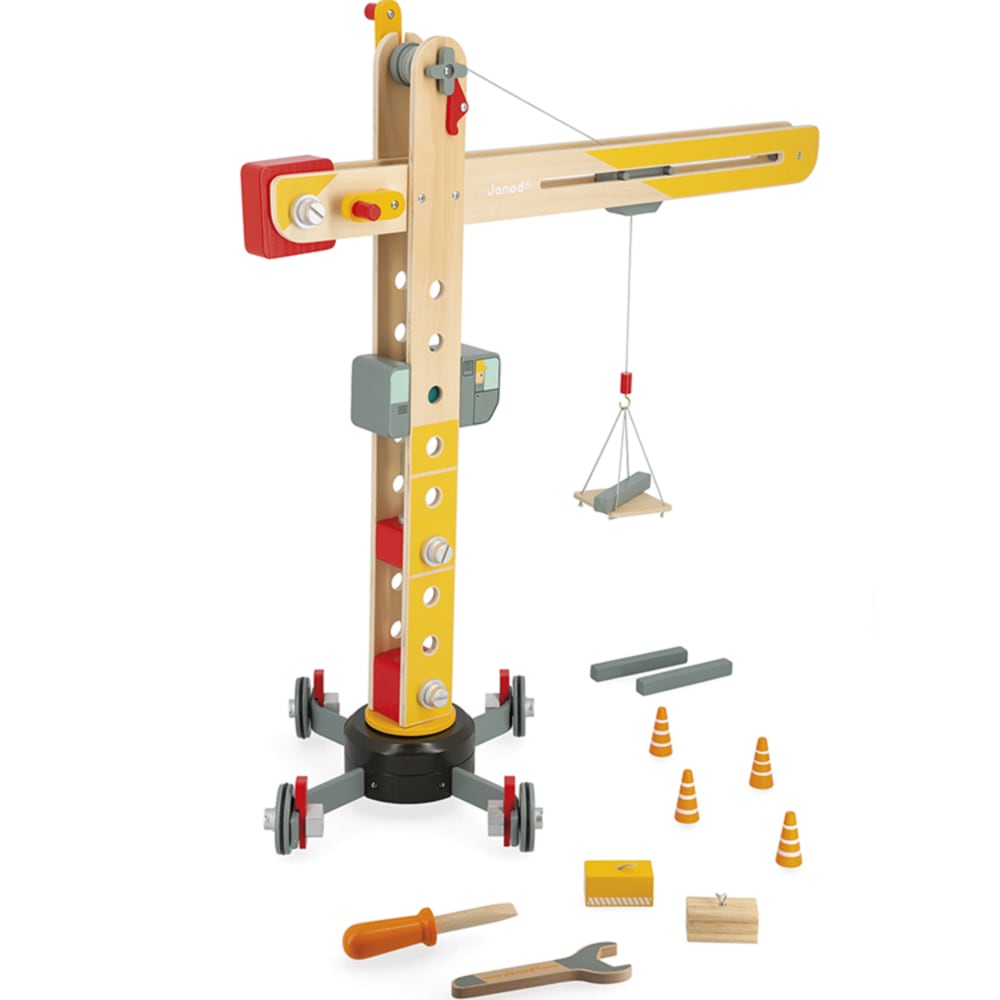 Janod Großer Kran style modern GELB HOLZ Kinder