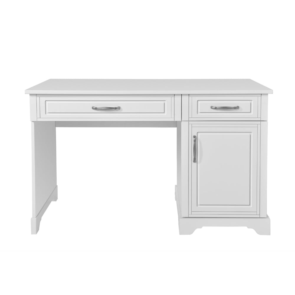 Bureau 2 tiroirs 1 porte panneaux mdf blanc