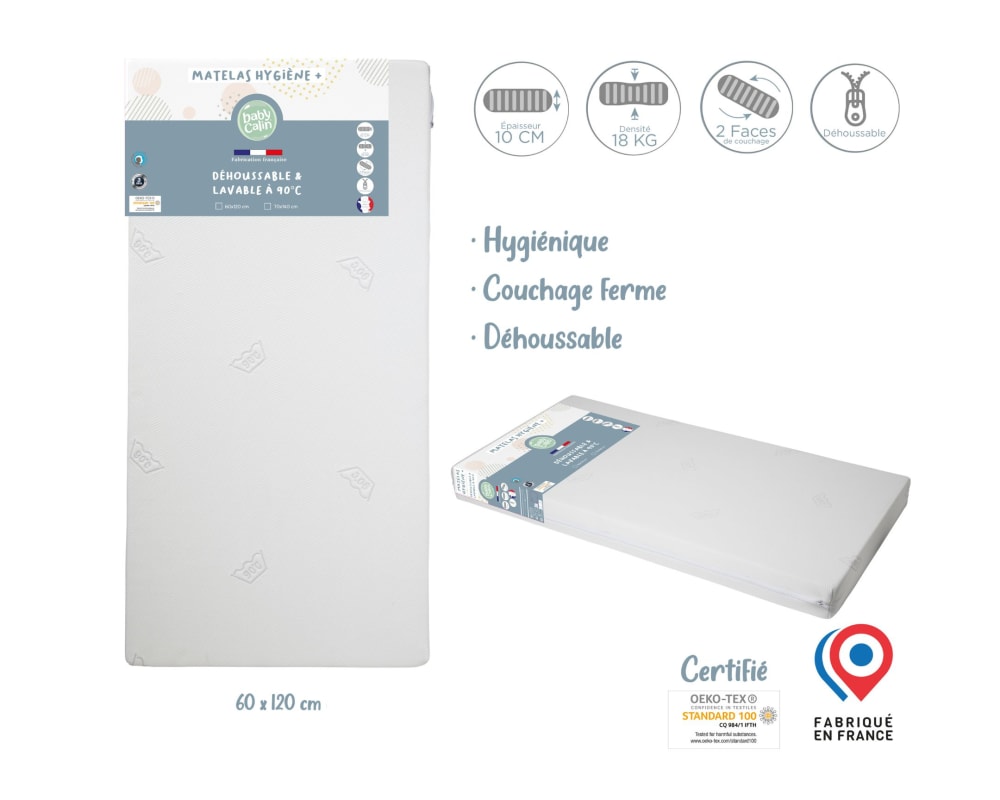 Matelas hygiène bébé 60 x 120 cm - blanc (Babycalin) - Image 2