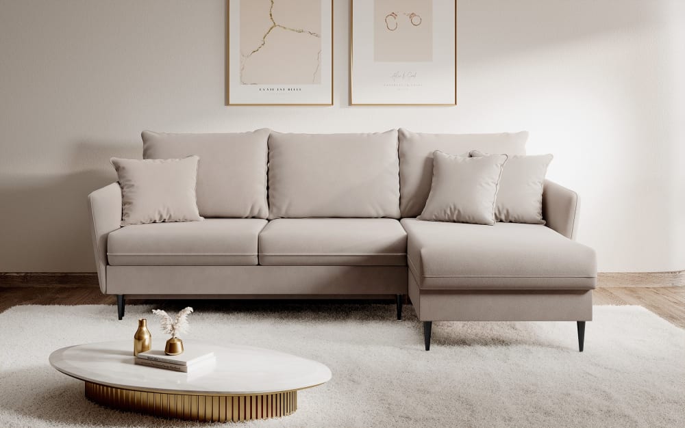 Ecksofa Veloursbezug Beige - Maisons Du Monde