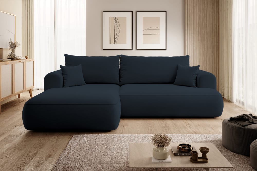 Canapé d'angle convertible 3 places en velours bleu marine - Maisons du Monde